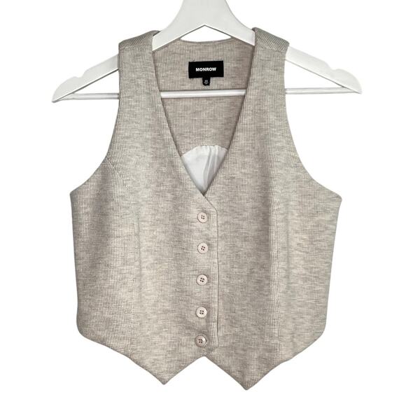 Monrow Cotton Blend Sleeveless V-Neck Button-Front Vest Beige Women's Size XS - Picture 1 of 6